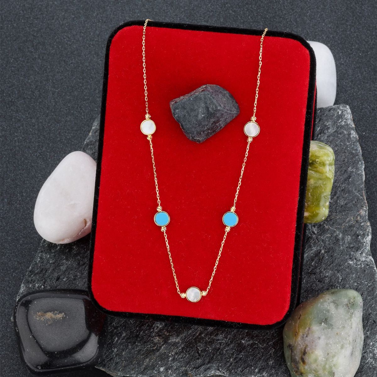 18K gold coloured-stone station necklace