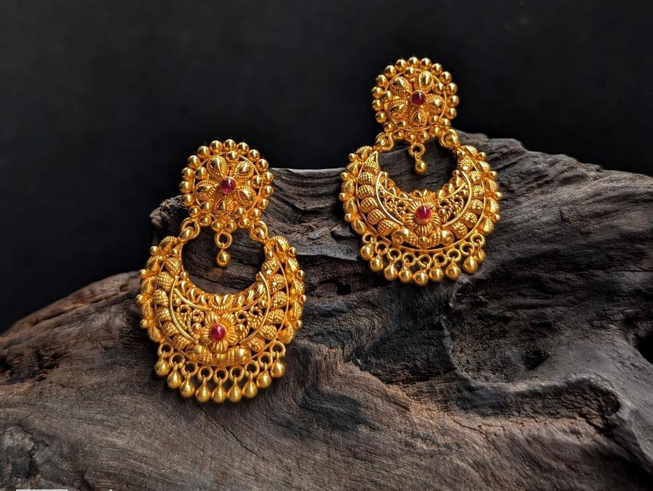 22K gold stone-studded chandbali earrings