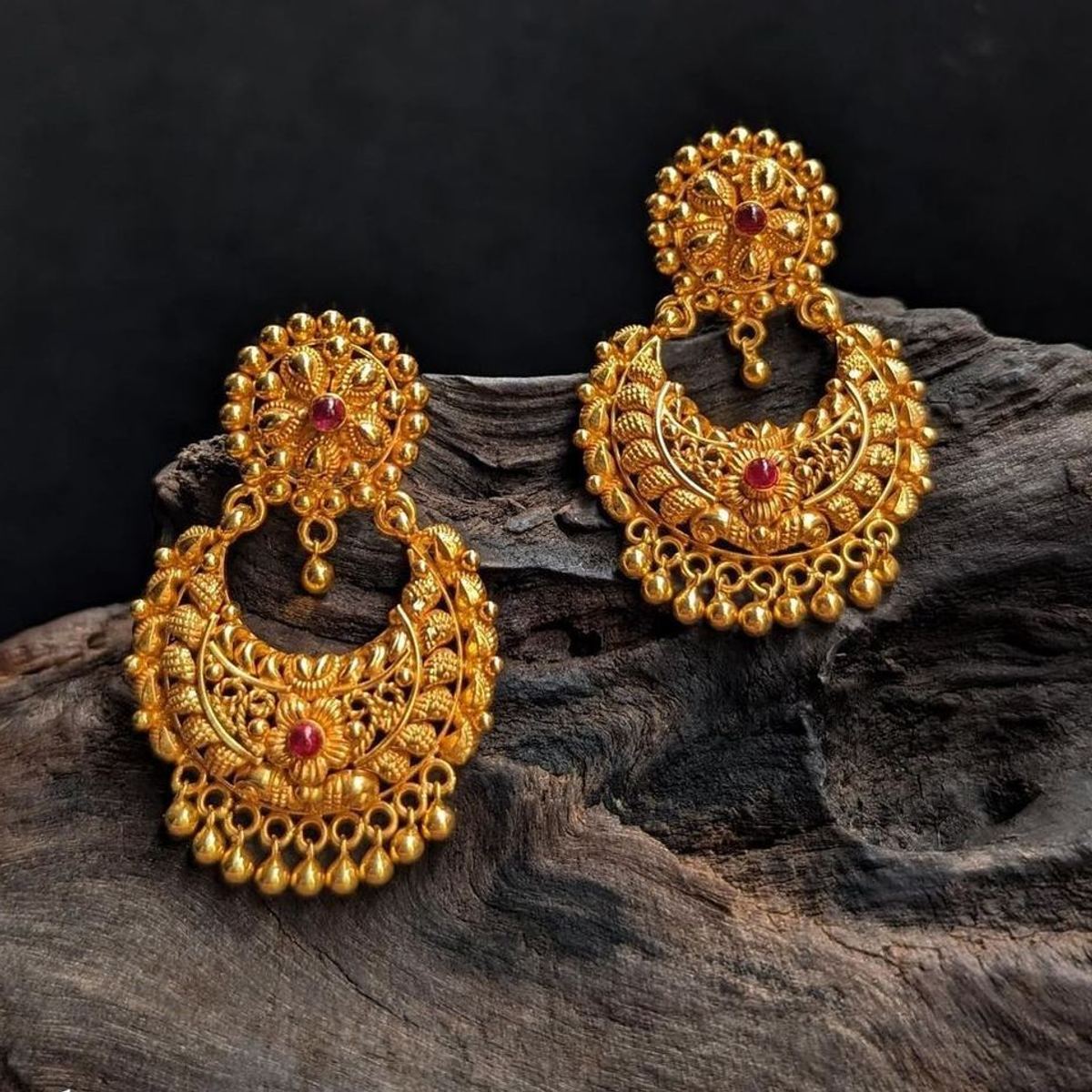 22K gold stone-studded chandbali earrings