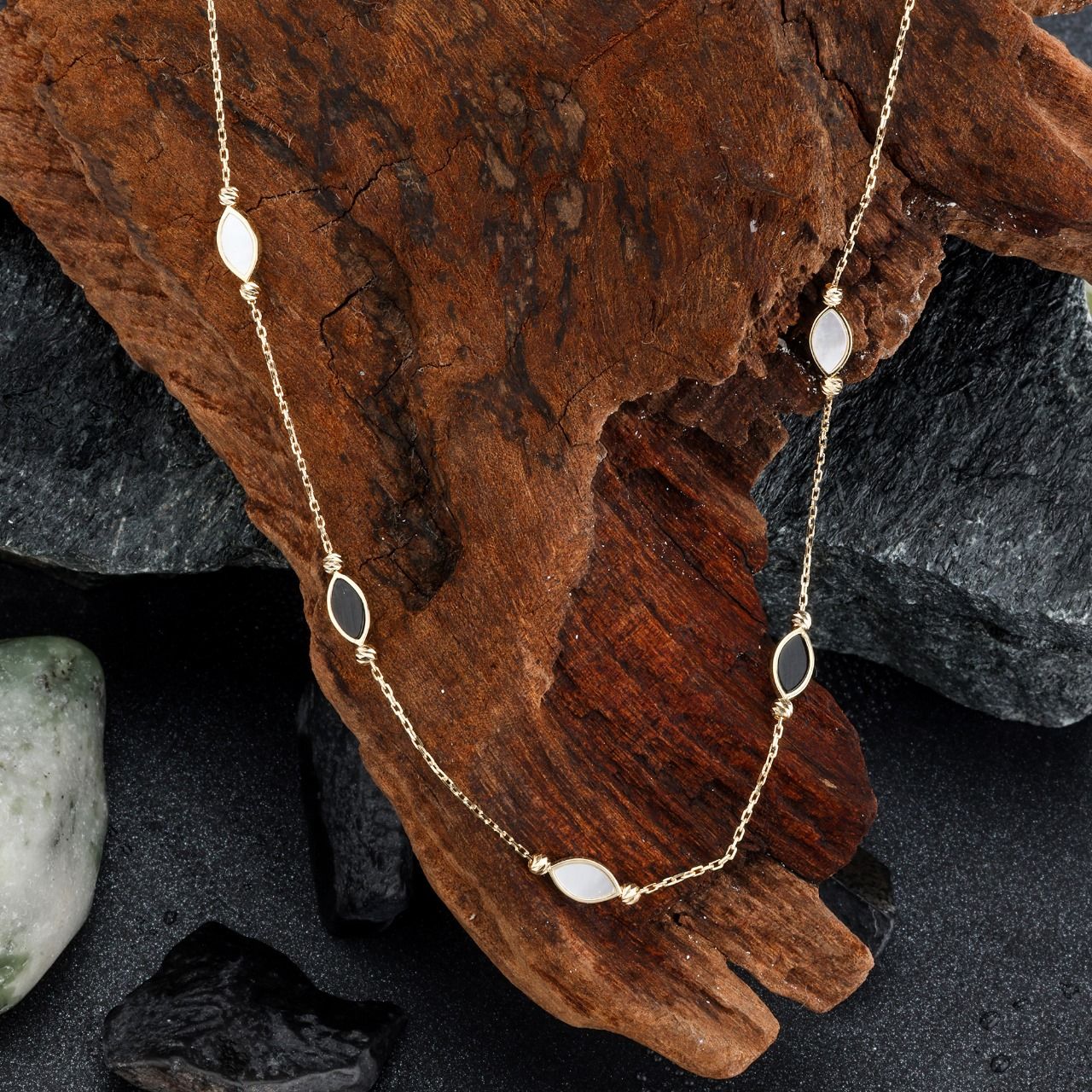 18K gold stone-studded station necklace