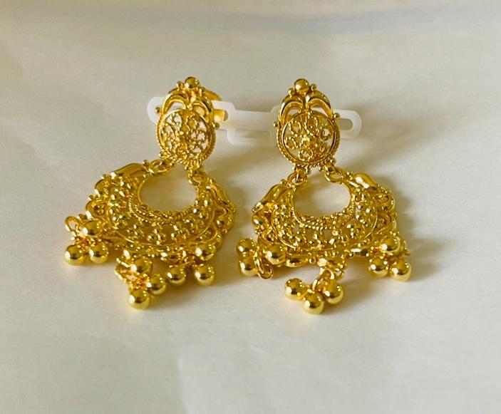 22K gold gold beaded chandbali drop earrings
