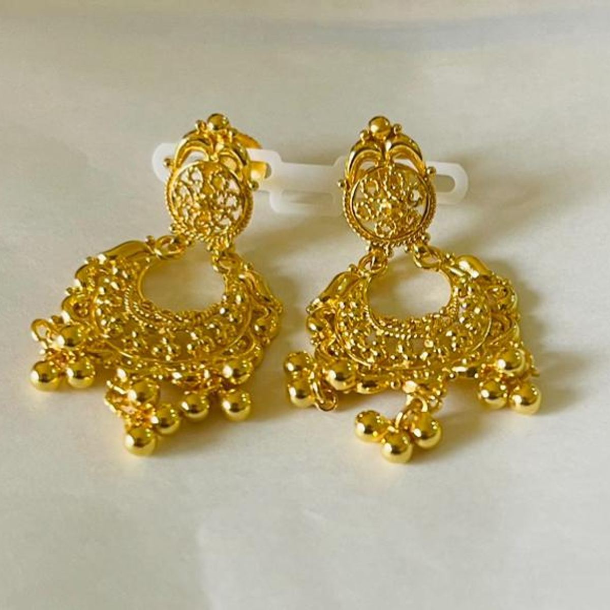 22K gold gold beaded chandbali drop earrings