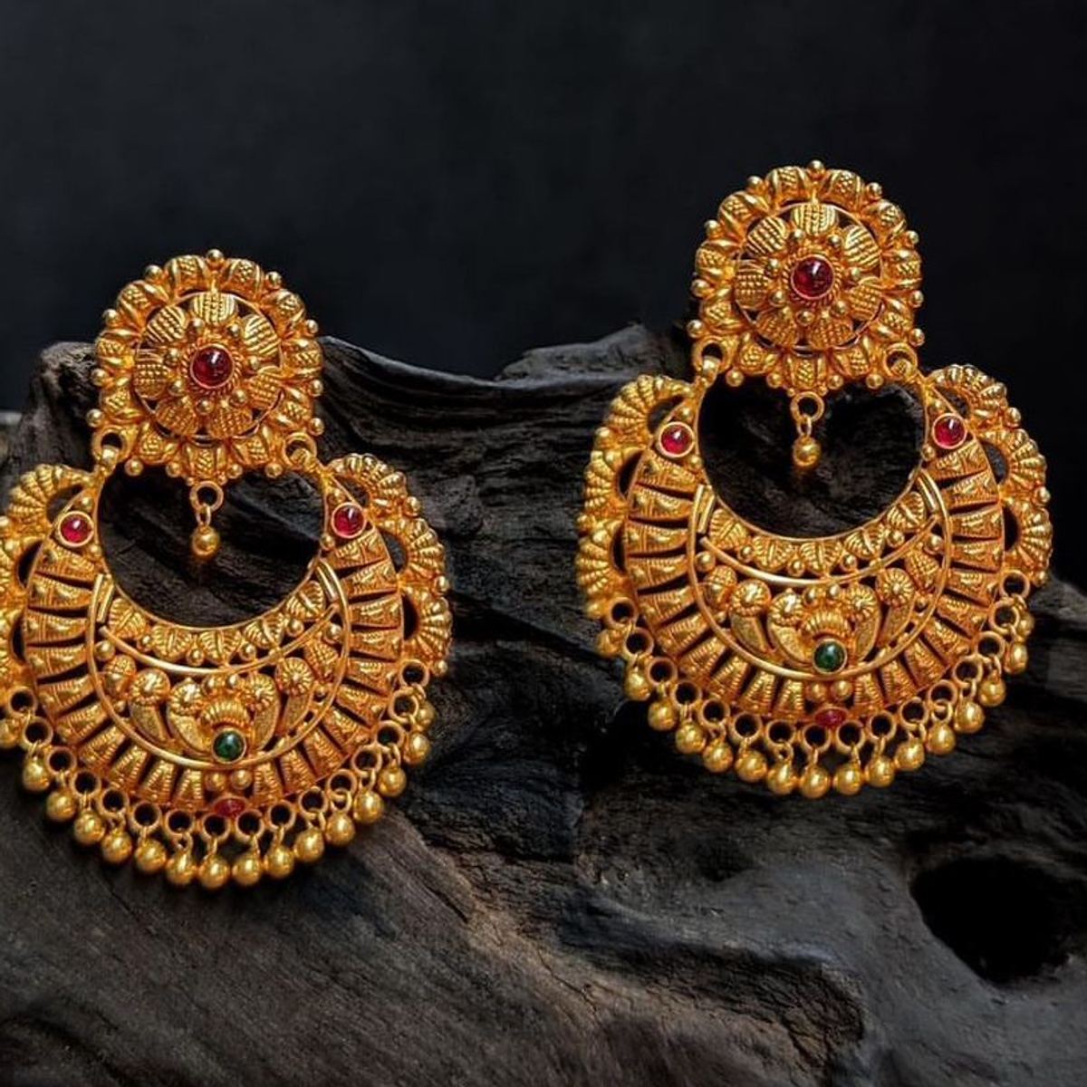 22K gold stone-studded chandbali earrings