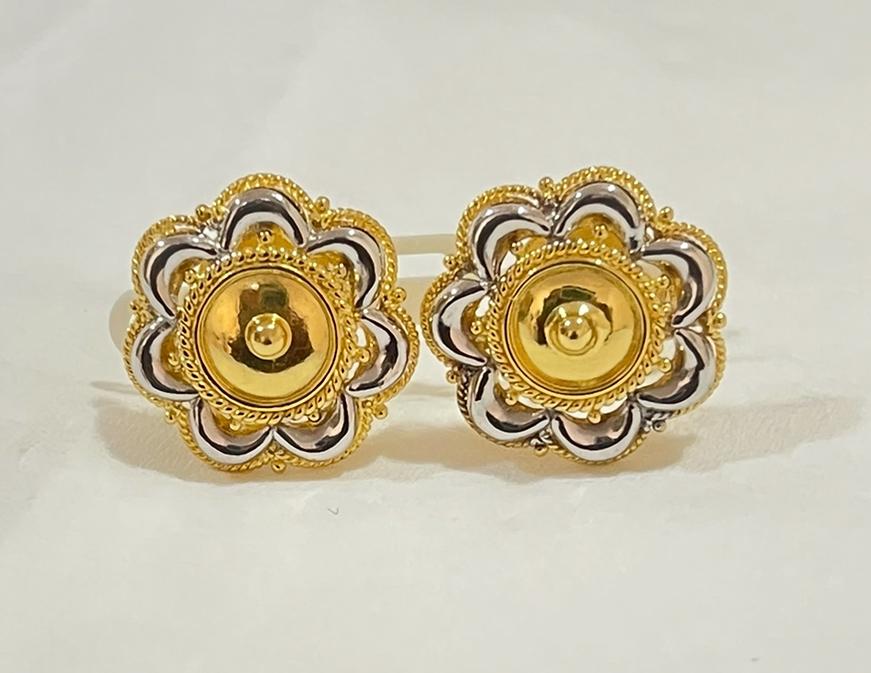 22K gold two-tone floral stud earrings
