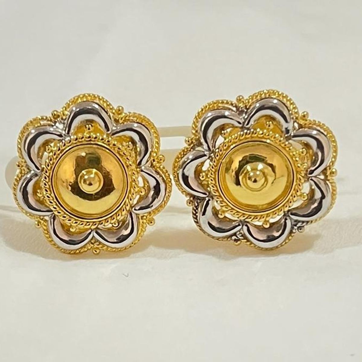 22K gold two-tone floral stud earrings