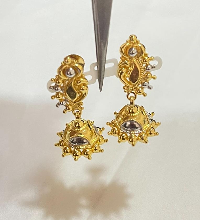 22K gold two-tone beaded drop earrings