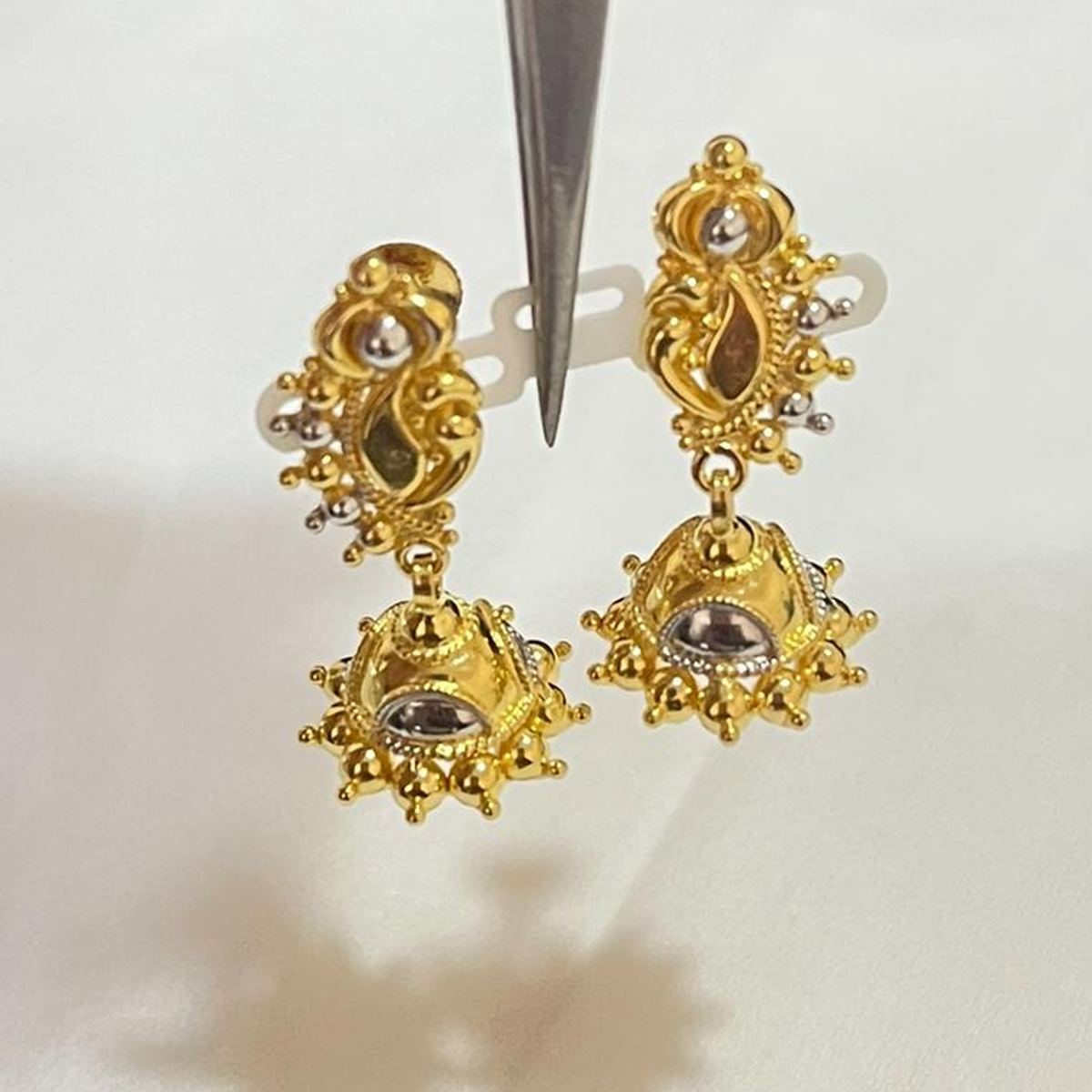 22K gold two-tone beaded drop earrings