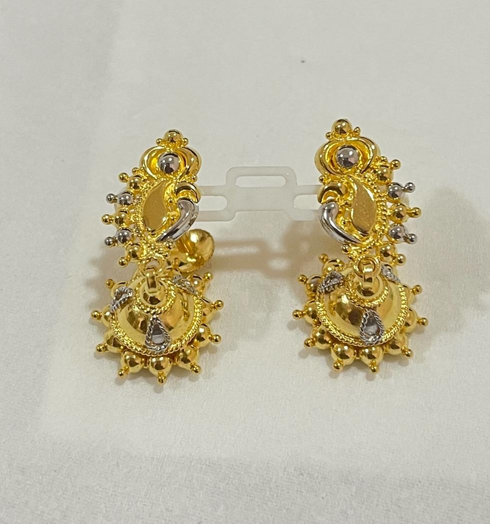 22K gold two-tone jhumka drop earrings