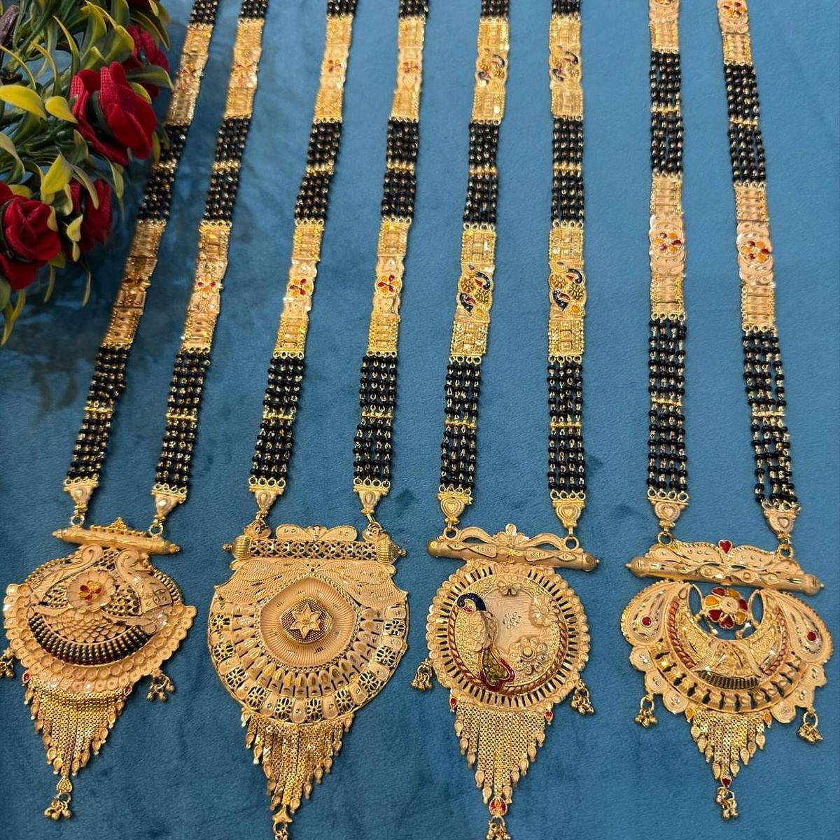 22K gold black-beaded mangalsutra