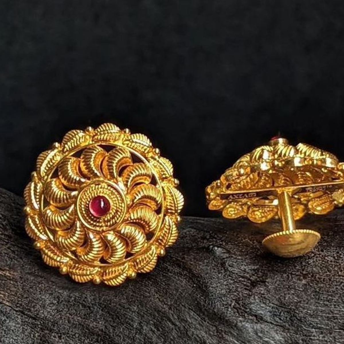 22K gold stone-studded floral stud earrings
