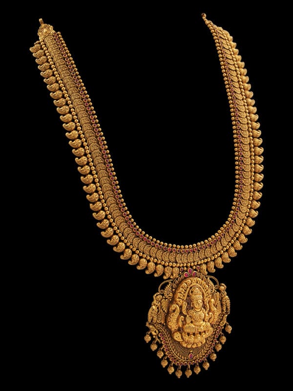 22K gold gold temple long necklace with deity pendant