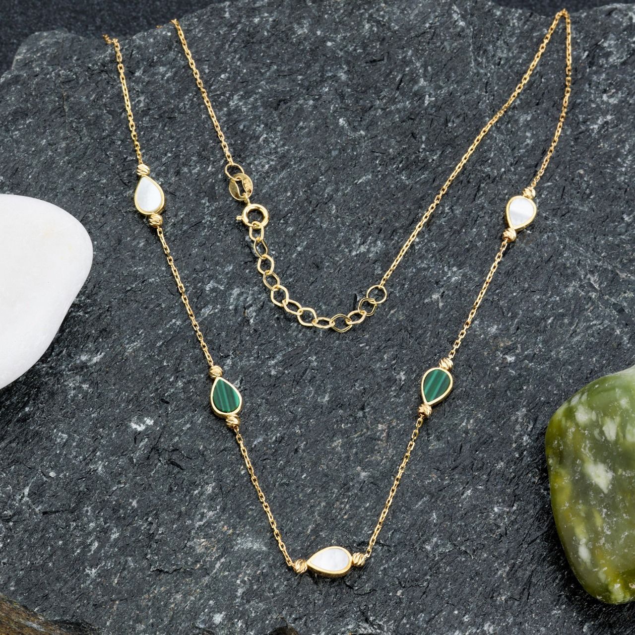 18K gold coloured-stone station necklace