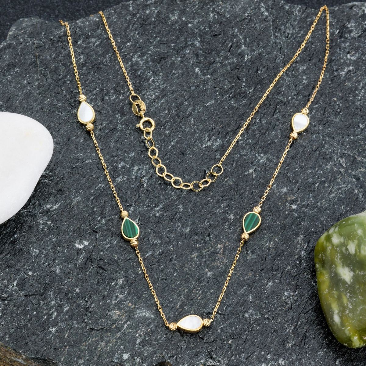 18K gold coloured-stone station necklace