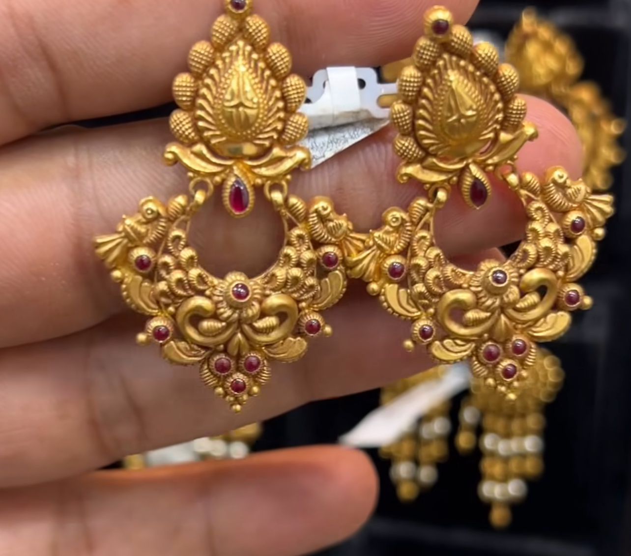 22K gold stone-studded chandbali earrings