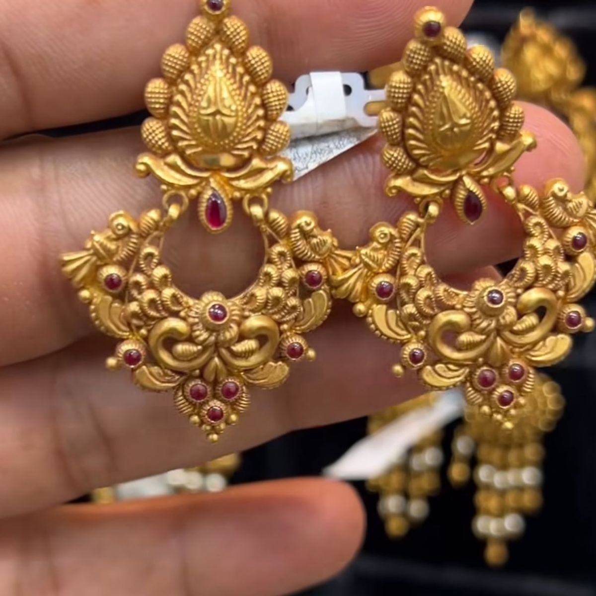 22K gold stone-studded chandbali earrings