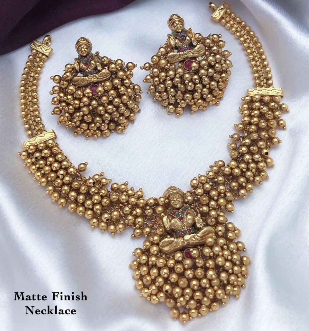22K gold temple cluster-bead necklace set