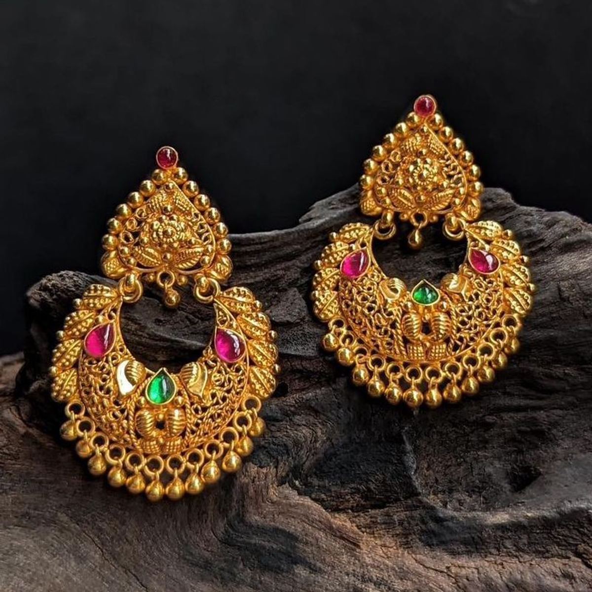 22K gold stone-studded chandbali earrings