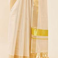 SOCH Gold Tissue Kasavu Saree With Zari Pallu And Borders Saree - 4