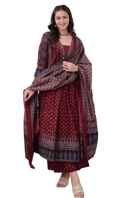 KLOSIA Women's Printed Anarkali Set