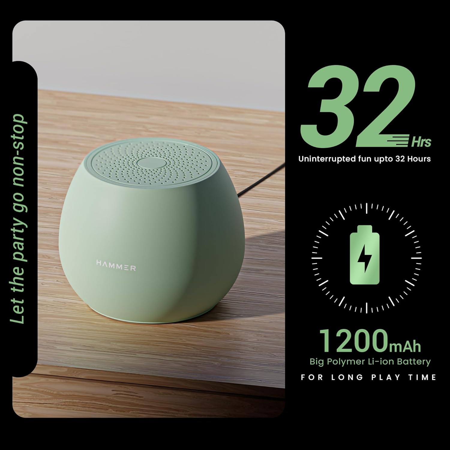 HAMMER Drop 5W Bluetooth Wireless Speaker Twin Pairing, 1200 mAh, 100H Backup - 6