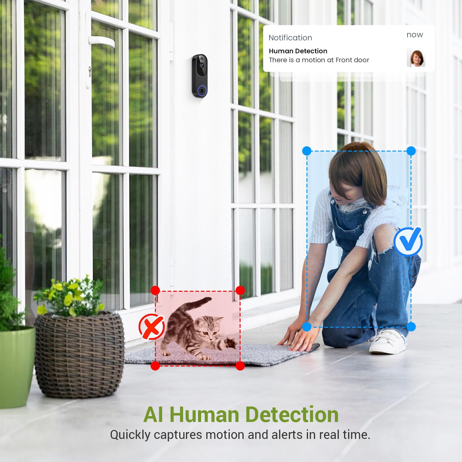 Lunelyx 1080P Wireless Video Doorbell Camera | 2.4G WiFi | AI Human Detection - 3