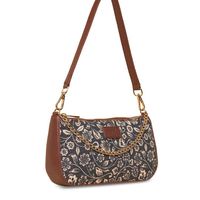 ZOUK Black Floral Printed Structured Baguette Bag with Applique Sling Handbag - 4