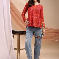 Youthnic Women Bandhani Print Peplum Kurti With Tassles and Kodi - 5