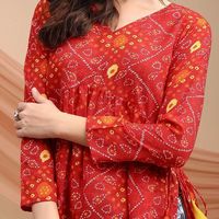 Youthnic Women Bandhani Print Peplum Kurti With Tassles and Kodi - 2