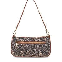 ZOUK Black Floral Printed Structured Baguette Bag with Applique Sling Handbag - 5