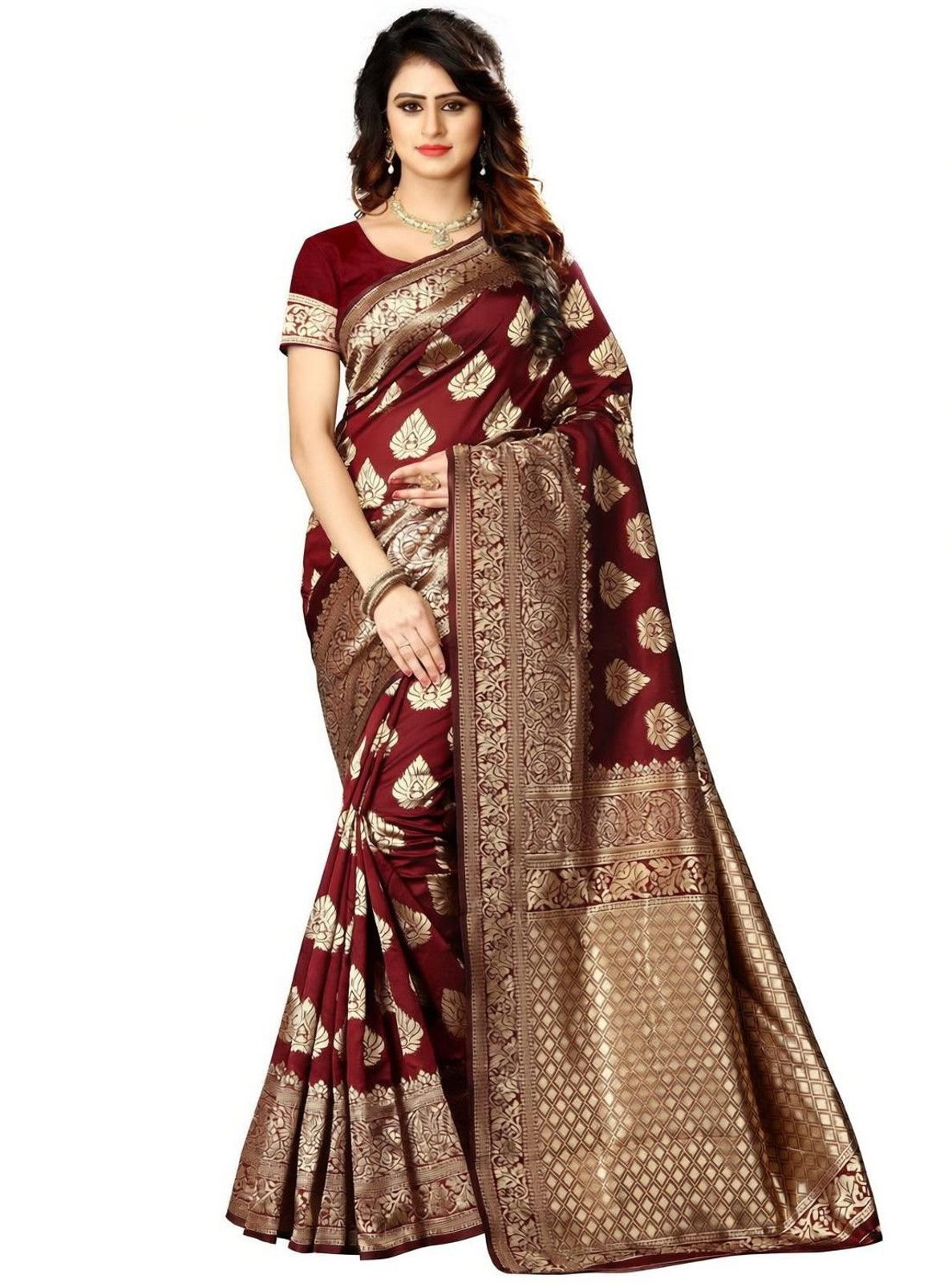 Shoppershopee Woven Kanjivaram Silk Blend Saree