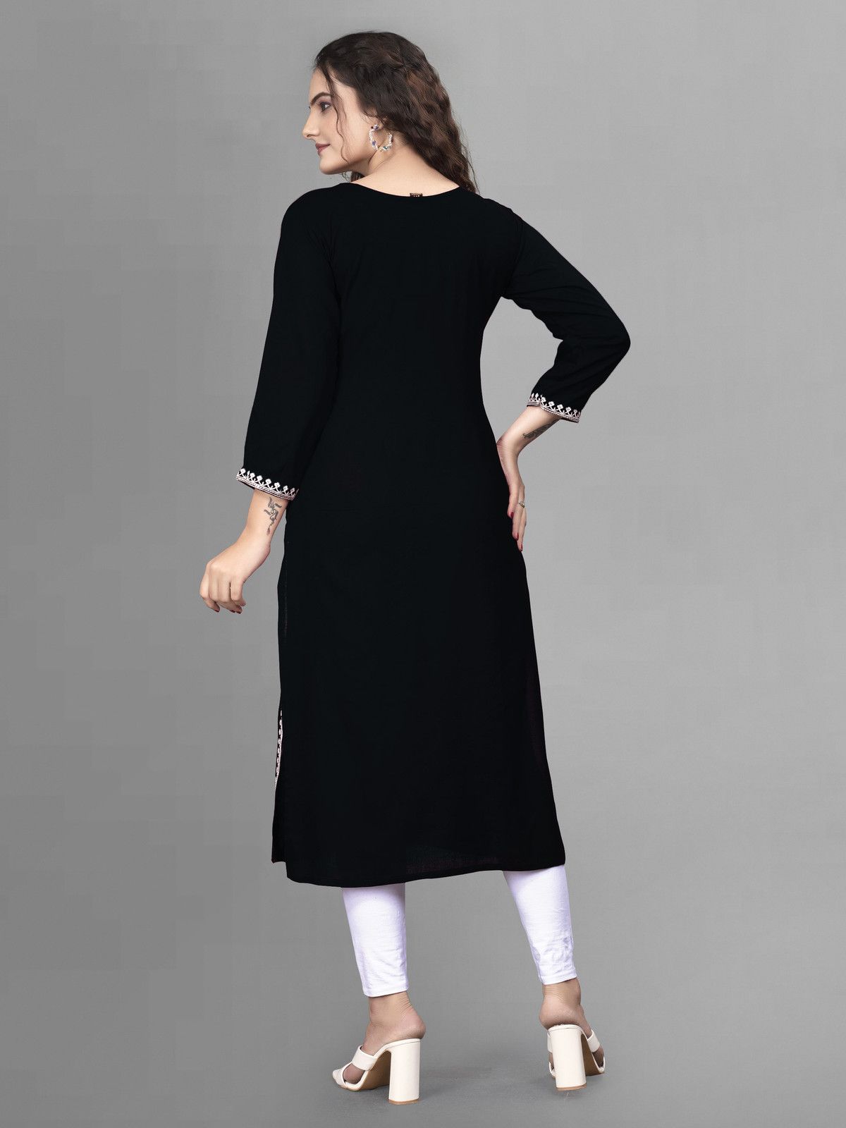 PATBRO Embroidered Viscose Rayon A-line Kurti - 4