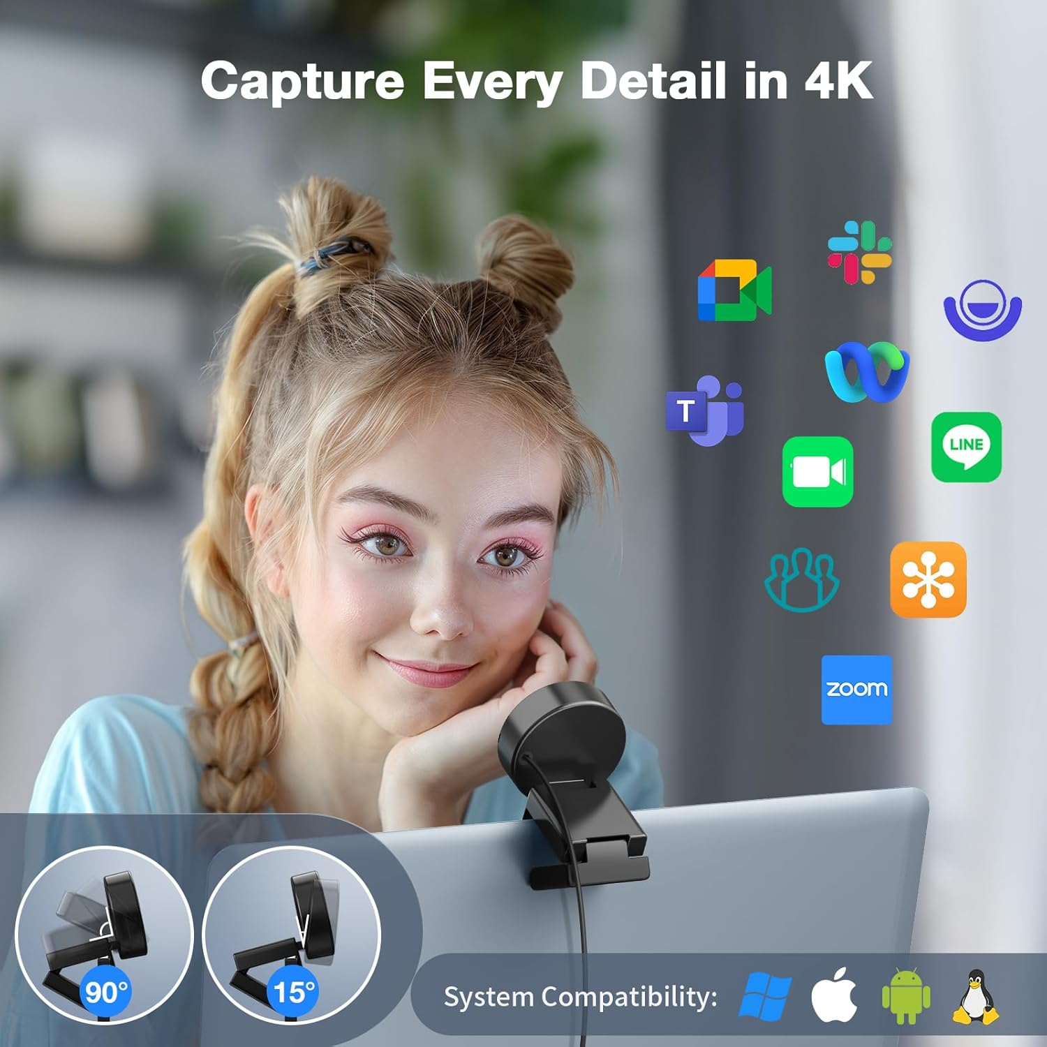 eMeet C950 4K Webcam for PC | 8 Megapixels UHD - 7