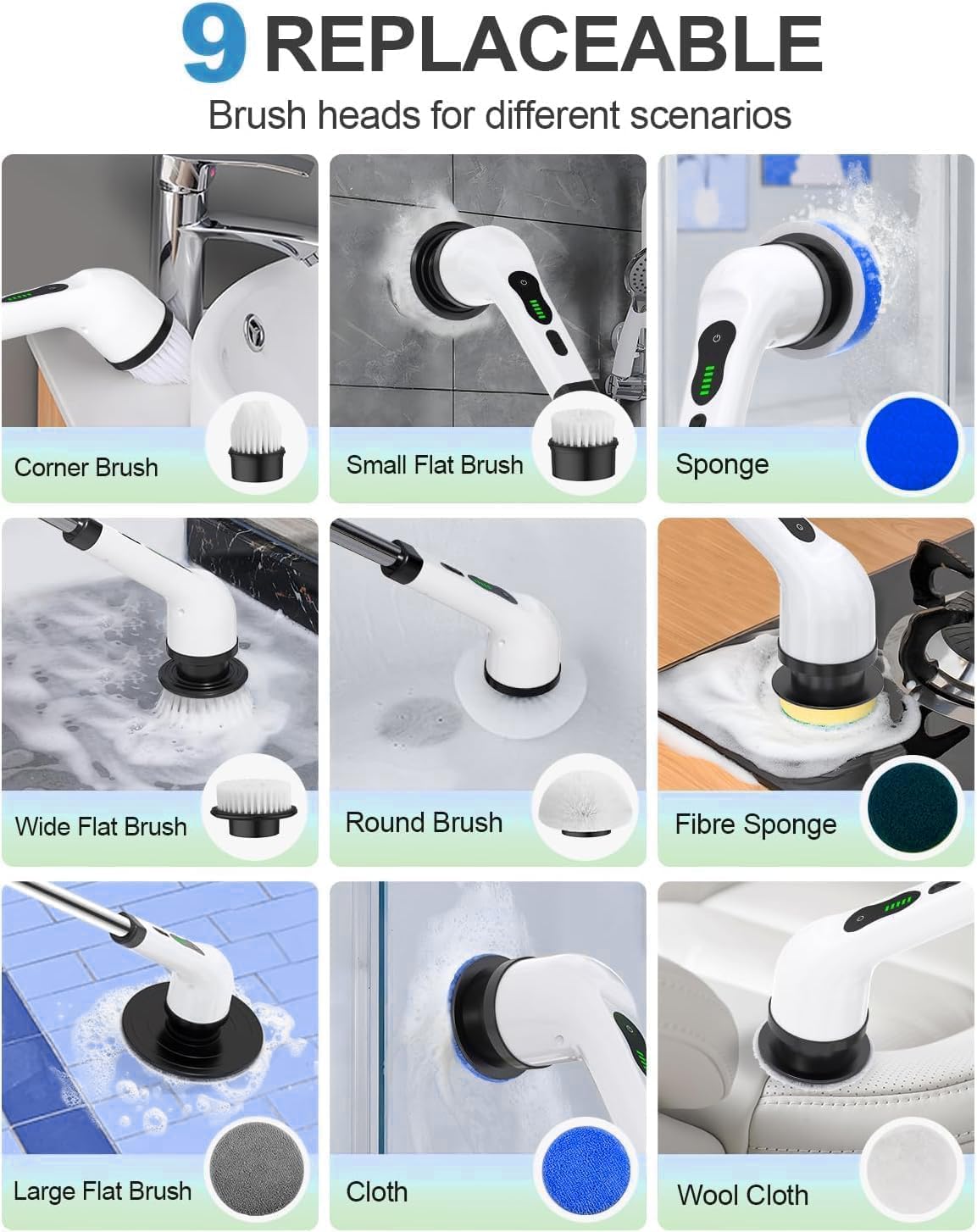 9 in 1 Electric Spin Scrubber | Cleaning Brush Scrubber for Home - 3
