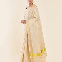SOCH Gold Tissue Kasavu Saree With Zari Pallu And Borders Saree - 2