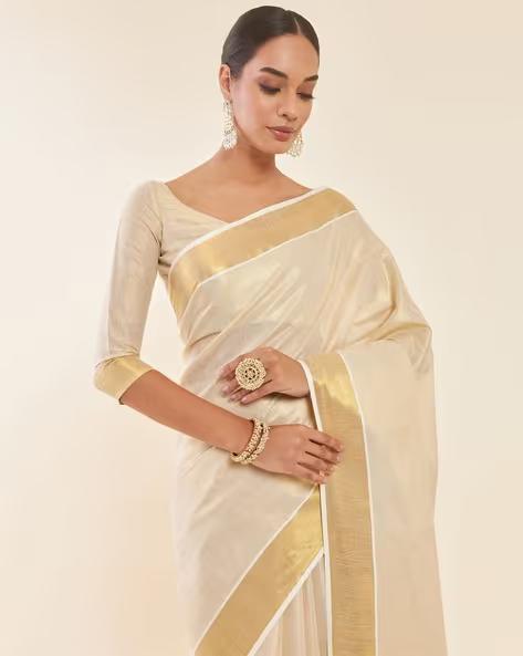 SOCH Gold Tissue Kasavu Saree With Zari Pallu And Borders Saree