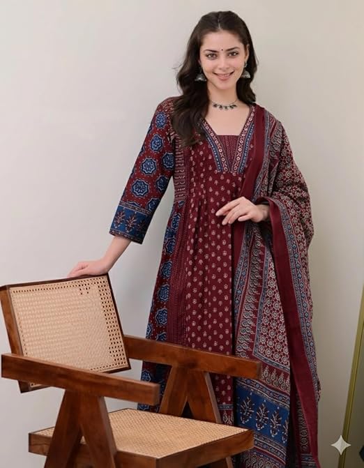 KLOSIA Women's Printed Anarkali Set - 4