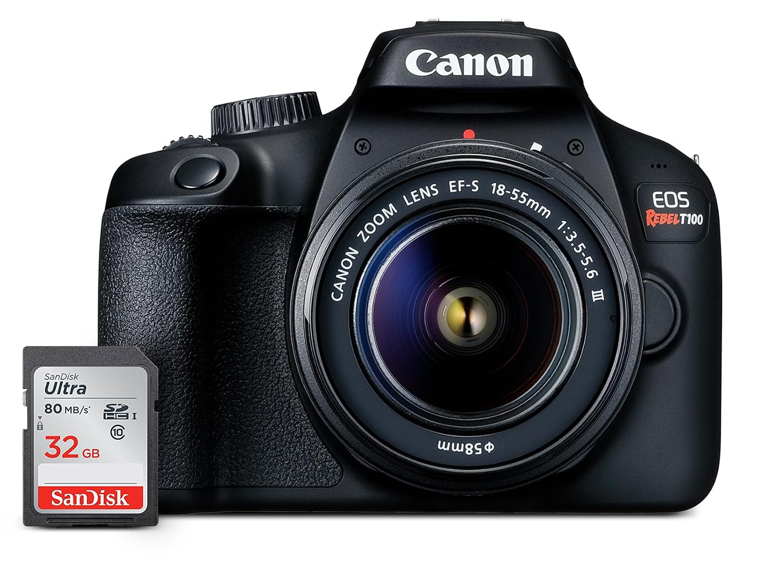 Canon EOS Rebel T100 DSLR Camera 18MP APS-C CMOS Sensor Includes 32GB SD