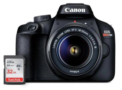 Canon EOS Rebel T100 DSLR Camera 18MP APS-C CMOS Sensor Includes 32GB SD