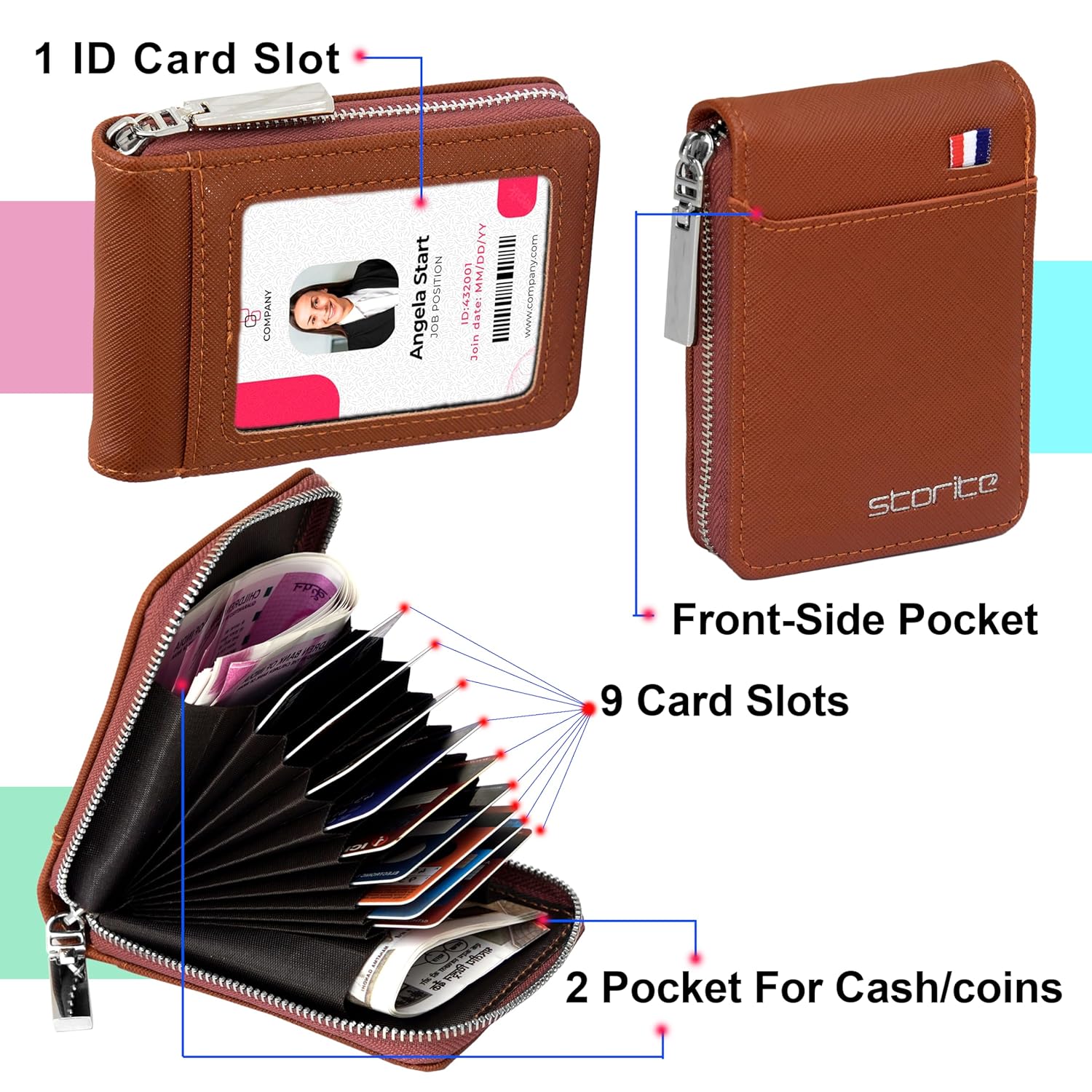 Storite PU Leather Card Holder Money Wallet, Lightbrown - 5