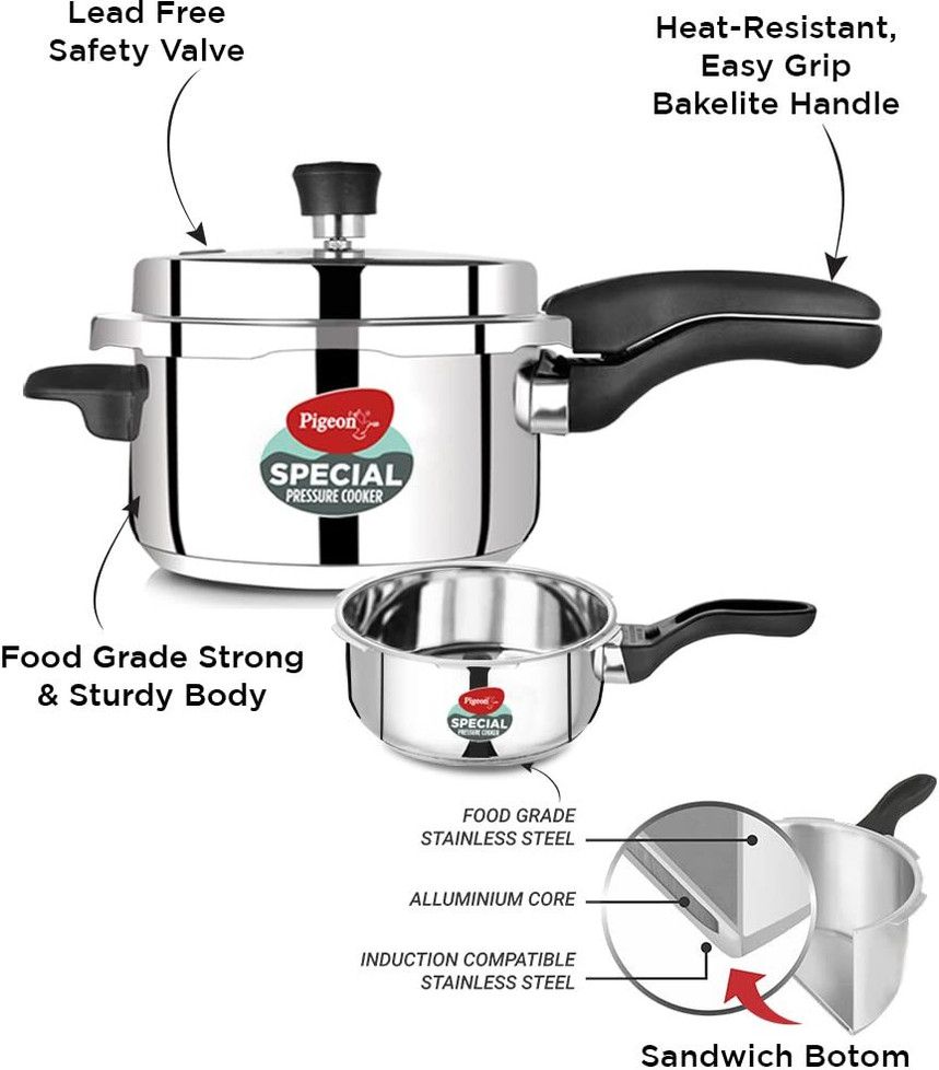 Pigeon Special 2 L, 3 L, 5 L Induction Bottom Pressure Cooker - 4