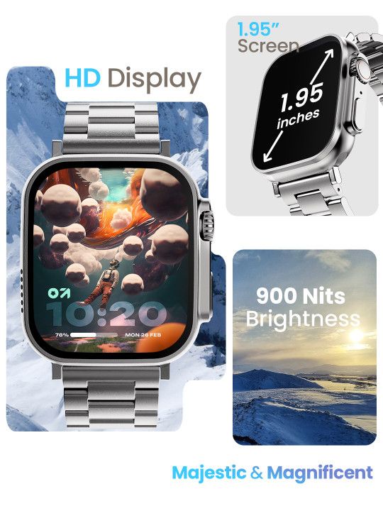 GOBOULT Crown 1.95'' Screen, Working Crown, Zinc Alloy Frame Smartwatch - 3