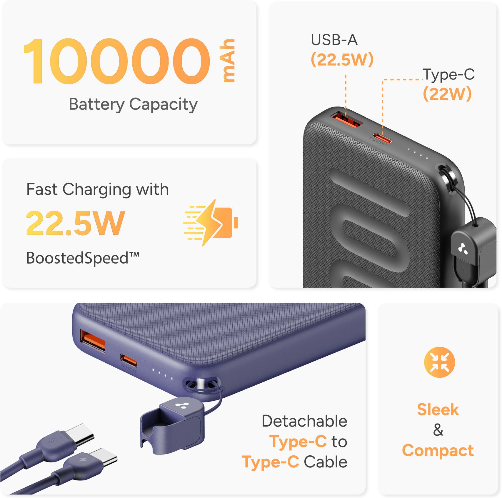 10000 mAh 22.5 W Compact Pocket Size Power Bank - 4