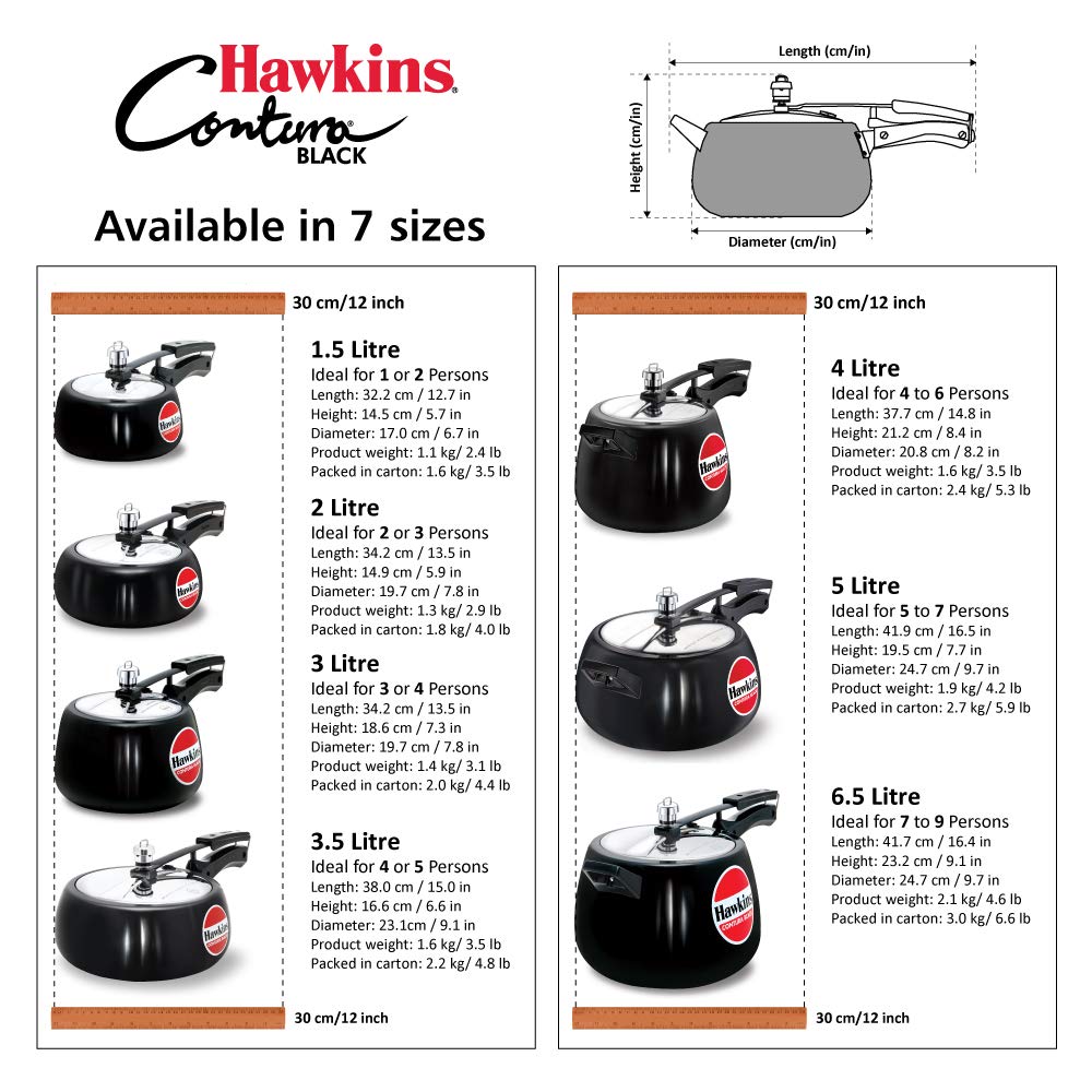 Hawkins Contura Black 3 Litre Pressure Cooker - 6