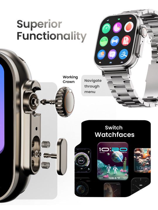 GOBOULT Crown 1.95'' Screen, Working Crown, Zinc Alloy Frame Smartwatch - 7