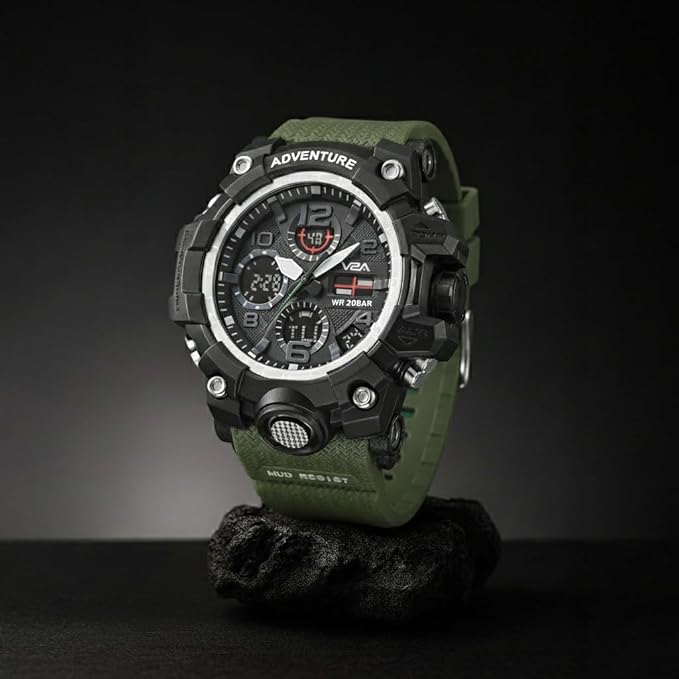 V2A Military Green Analogue and Digital Sports Watch for Men - 5