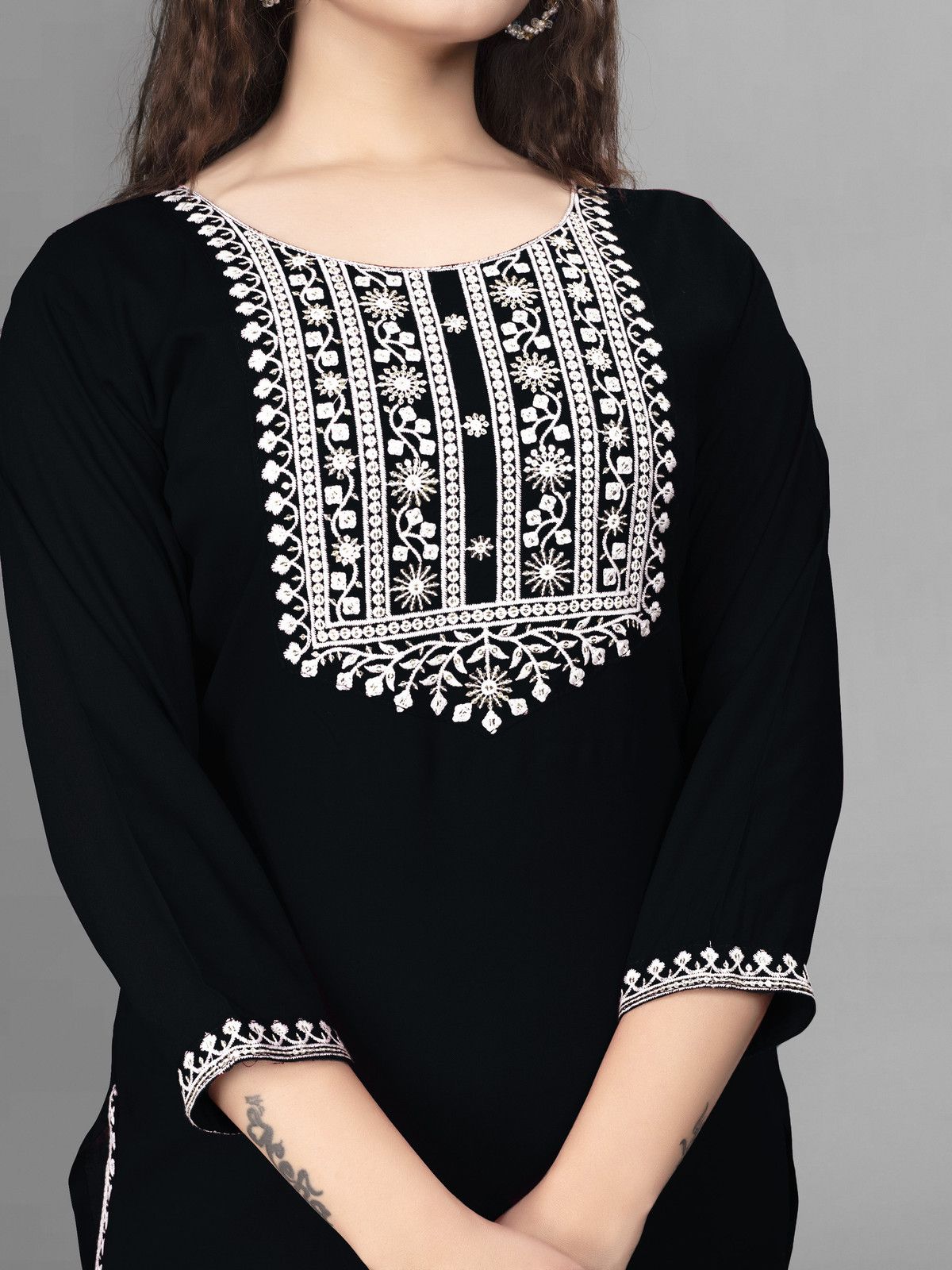 PATBRO Embroidered Viscose Rayon A-line Kurti - 3