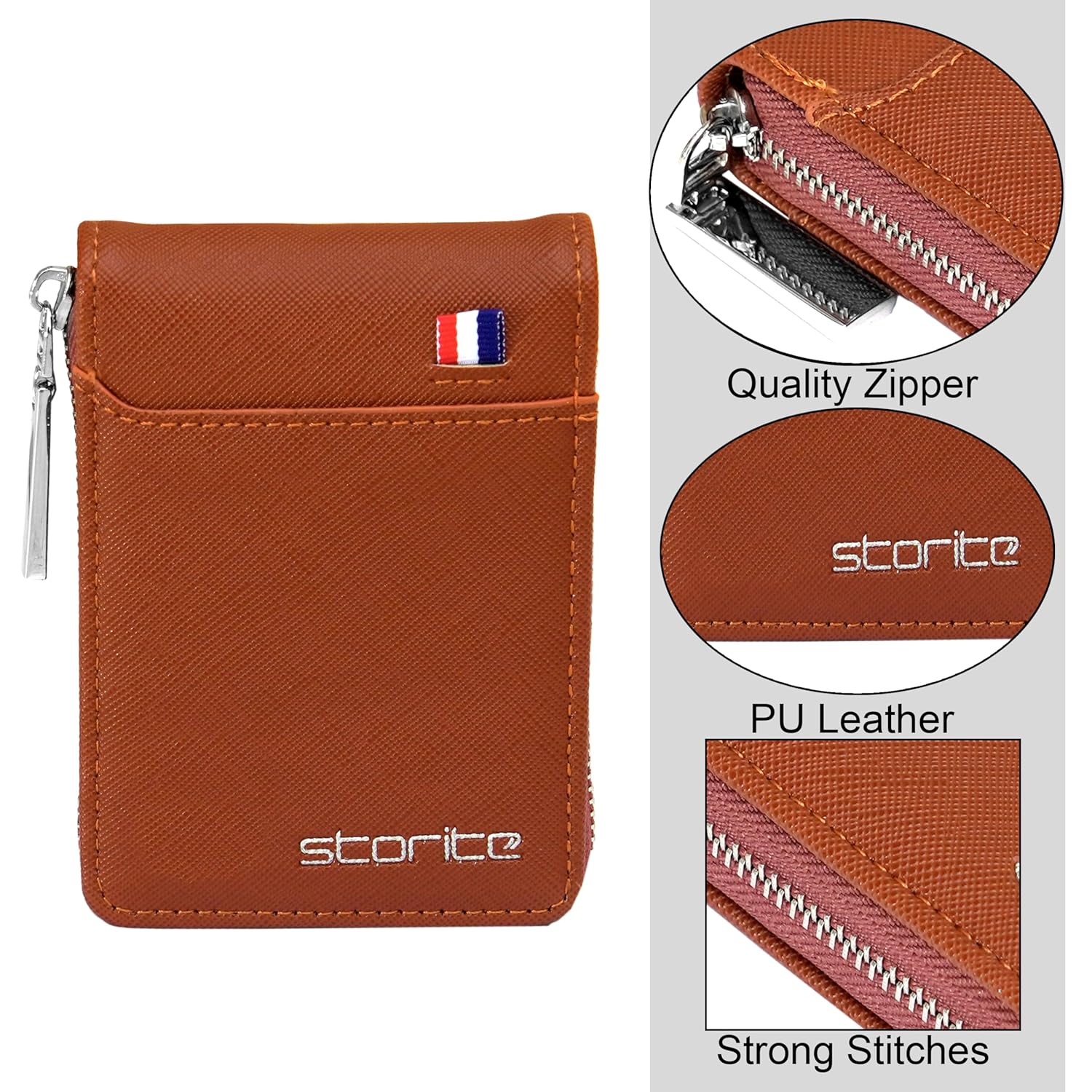 Storite PU Leather Card Holder Money Wallet, Lightbrown - 2