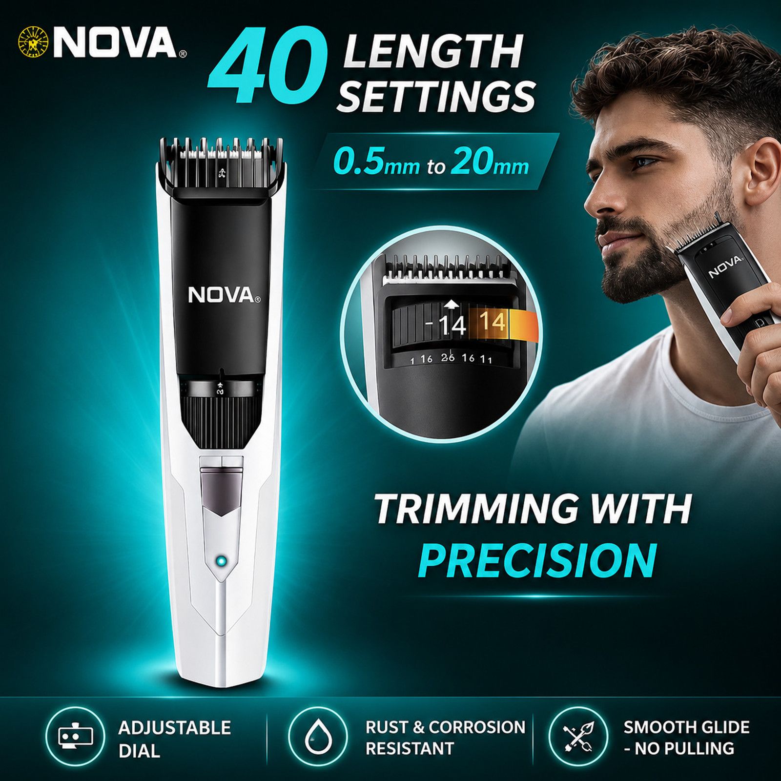 NOVA NHT 1054 Trimmer 100 min Runtime 40 Length Settings - 2