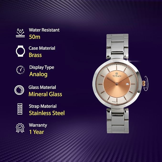 Titan Ladies Neo-Ii Analog Rose Gold Dial Women's Watch-NL2480KM01 - 3
