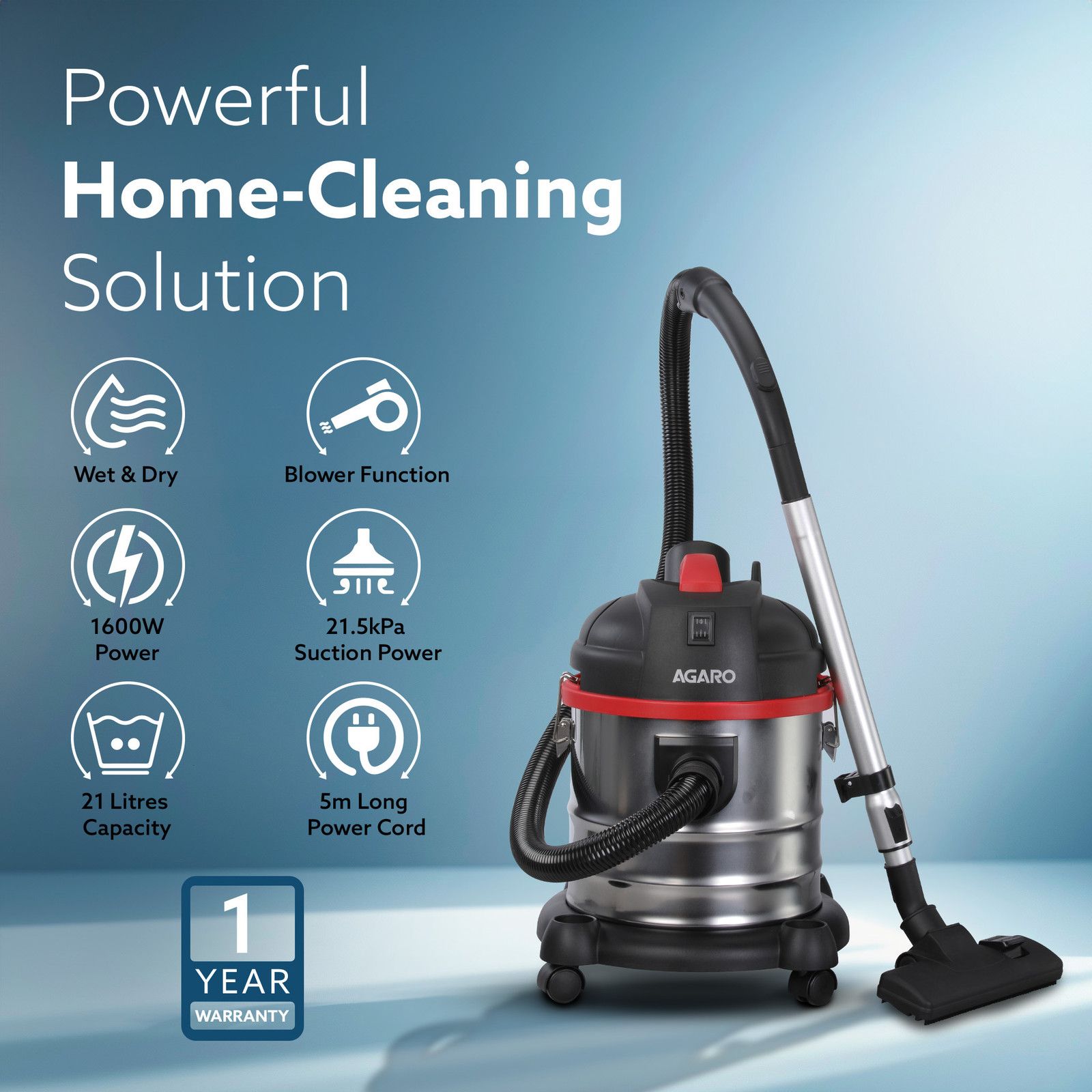 AGARO Ace Wet & Dry Vacuum Cleaner 1600 Watts - 6